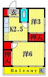 吉岡荘 2階2Kの間取り