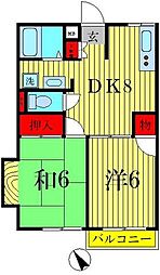 メイプルY 2階2DKの間取り