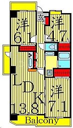 ベルドミール壱番館 7階3LDKの間取り