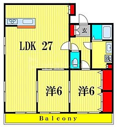 レジデンスヤマザキII 3階2LDKの間取り