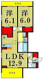 Grande　CarroIII 2階2LDKの間取り