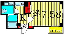 ヒルズ亀有 2階1Kの間取り