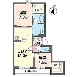 セレスティア 3階2LDKの間取り