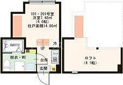 LaCielII 2階1Kの間取り
