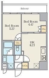 Alivis五反野 9階2DKの間取り