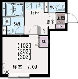 （仮）IXO 栗原 202 2階1Kの間取り