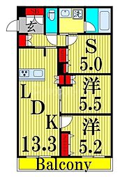 メゾンクレール谷在家 2SLDKの間取図画像