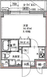 GENOVIA六町 1Kの間取図画像