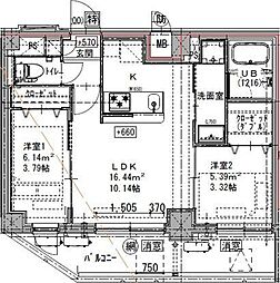 GENOVIA六町 2LDKの間取図画像