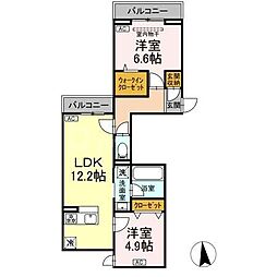 セレスティア東保木間II 2LDKの間取図画像