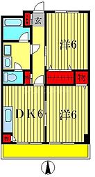 綾瀬リージェントマンション 2DKの間取図画像
