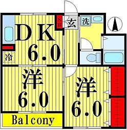 ガーデンスクエア梅島 2DKの間取図画像