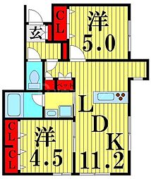 ウィステリアフィールド2 2LDKの間取図画像
