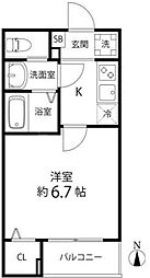 T's Cuore六町II 1Kの間取図画像