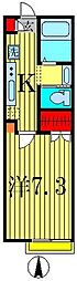 クリスタル青井2 1Kの間取図画像