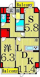 ジェノヴィア五反野スカイガーデン 1SLDKの間取図画像