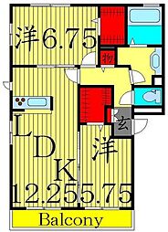 グランパティオB 2LDKの間取図画像
