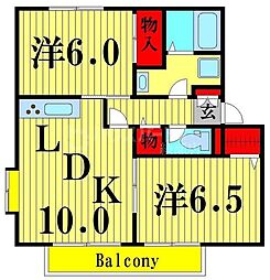 サンビレッジ保塚K 2LDKの間取図画像