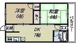 池尻ハイツ 2DKの間取図画像
