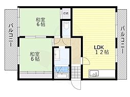 アメニティ草部 1階2LDKの間取り