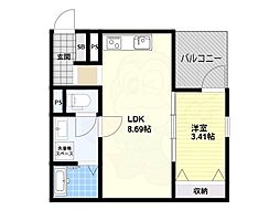 Fstyle西取石4号館 1階1LDKの間取り