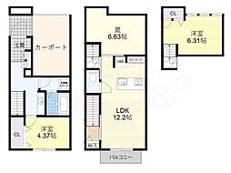 JR阪和線 鳳駅 徒歩6分の賃貸一戸建て 1階2SLDKの間取り
