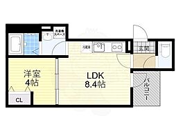Gracias Court津久野（グラシアスコート津久野） 1階1LDKの間取り
