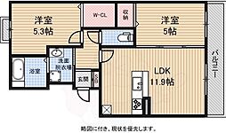 JR阪和線 富木駅 徒歩21分の賃貸アパート 2階2LDKの間取り