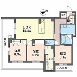 アルテーヌ浜寺元町 3LDKの間取図画像