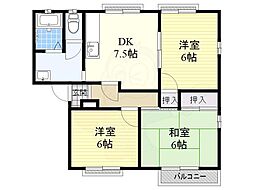 サンメゾンくすの木A棟 3DKの間取図画像