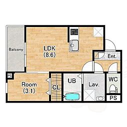 高石市千代田2丁目アパート 1LDKの間取図画像