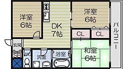 北条黒田マンション 3DKの間取図画像
