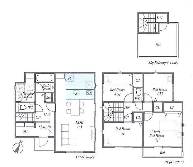 1号棟　4LDK、LDK16帖、スカイバルコニー付き