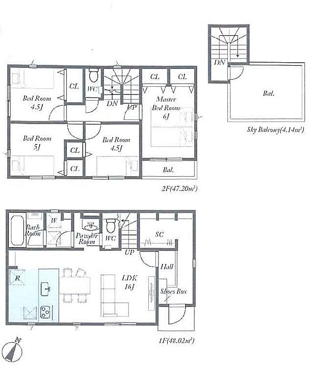 2号棟　4LDK、LDK16帖、スカイバルコニー付き