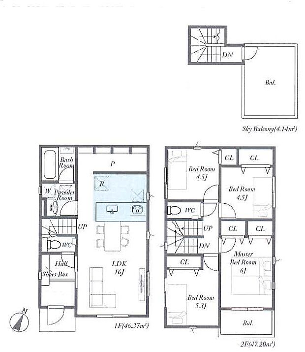 3号棟　4LDK、LDK16帖、スカイバルコニー付き