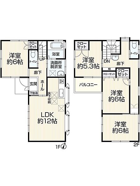 4LDK、南向きバルコニー