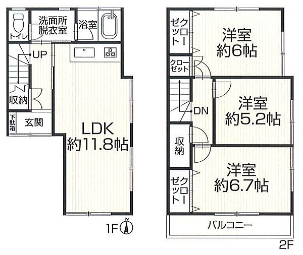 3LDK、南向きバルコニー