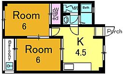 メゾン竹生 3階2Kの間取り
