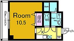 ラカーサ山科 2階1Kの間取り