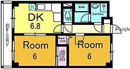 グリーンコート椥辻 4階2DKの間取り
