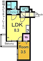 山科HATCH京都薬大前 1LDKの間取図画像
