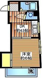 ヴィラ西東京 1DKの間取図画像