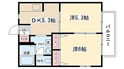 ハピネスI 2階2DKの間取り