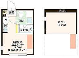 ハーモニーテラス北小岩XX 2階ワンルームの間取り