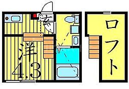ＡＩＳＩＯ小岩 1階ワンルームの間取り