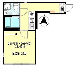 アンセス堀切菖蒲園 3階1Kの間取り