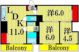 タウンハイツ亀有2号棟 6階3LDKの間取り