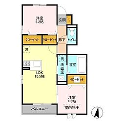 ハーモニーコーポ　A 1階2LDKの間取り