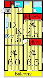 西亀有エコハイツ 1階3DKの間取り