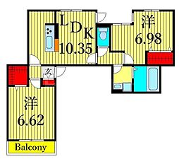 セレスティア東四つ木II 3階2LDKの間取り